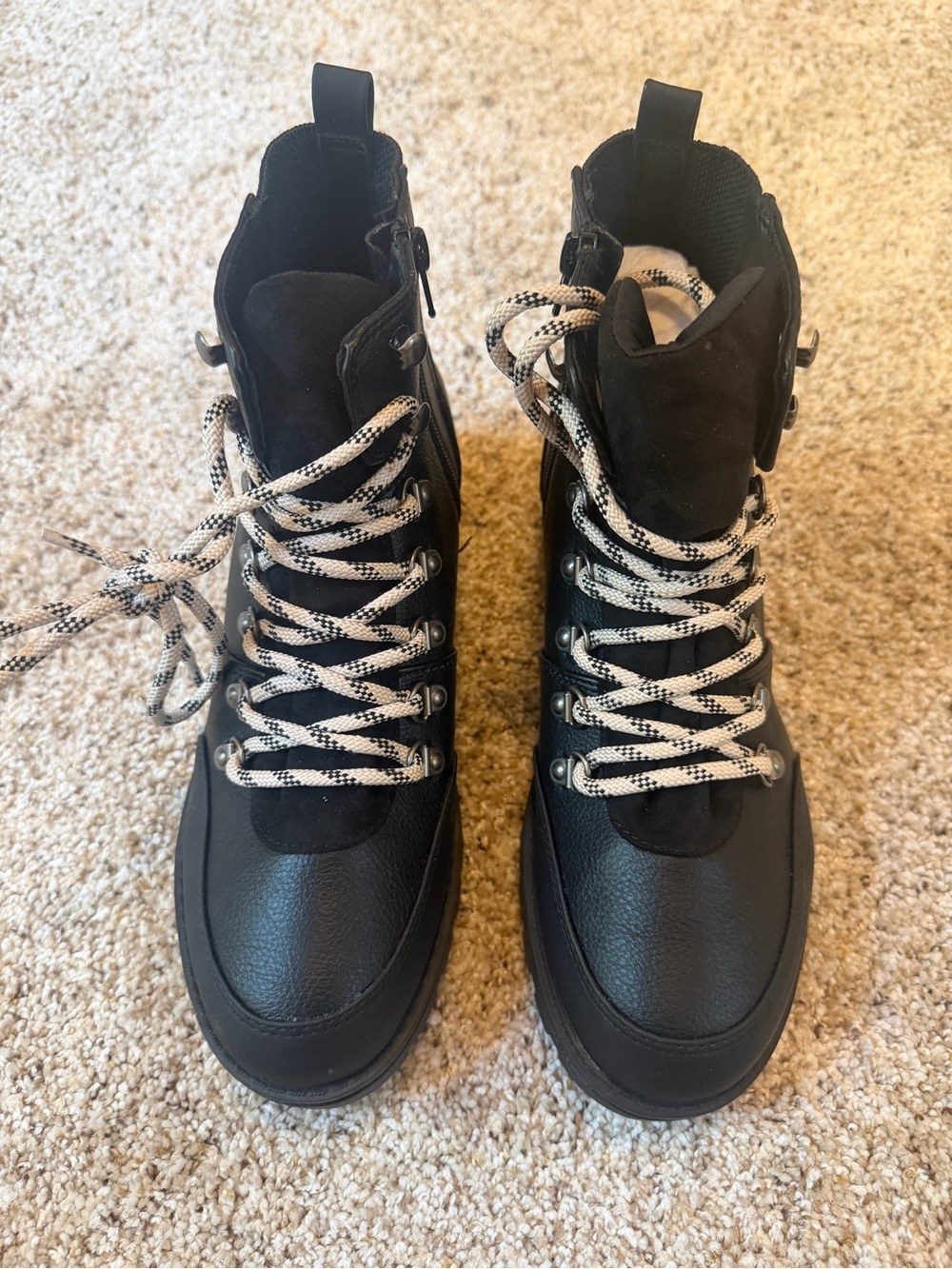 Steve Madden Black Lace-Up Hiking Boot with Contrast Laces